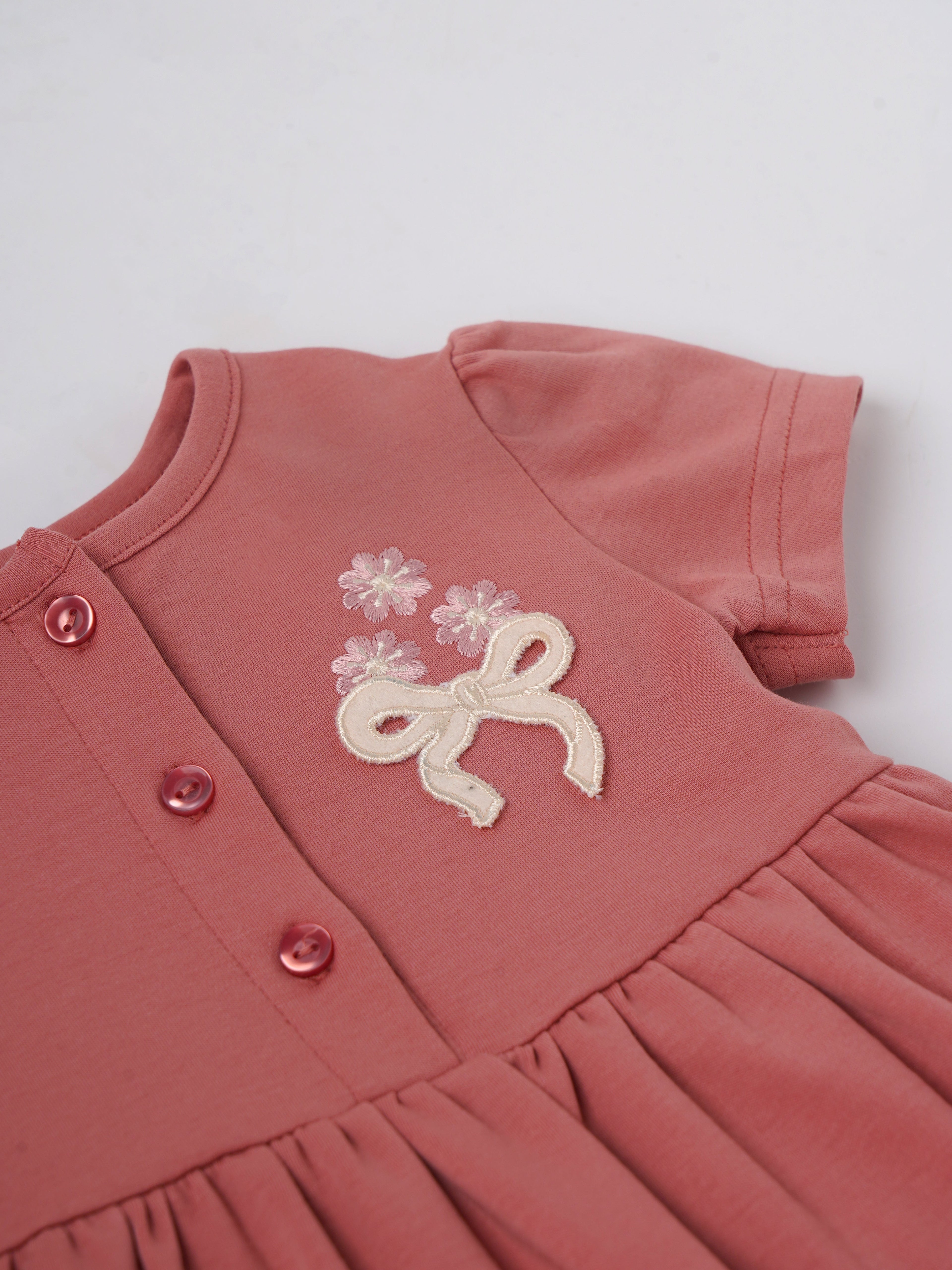 Popees Baby Girls Short Sleeve Cotton Dress| Pink| 9 Months To 4 Years