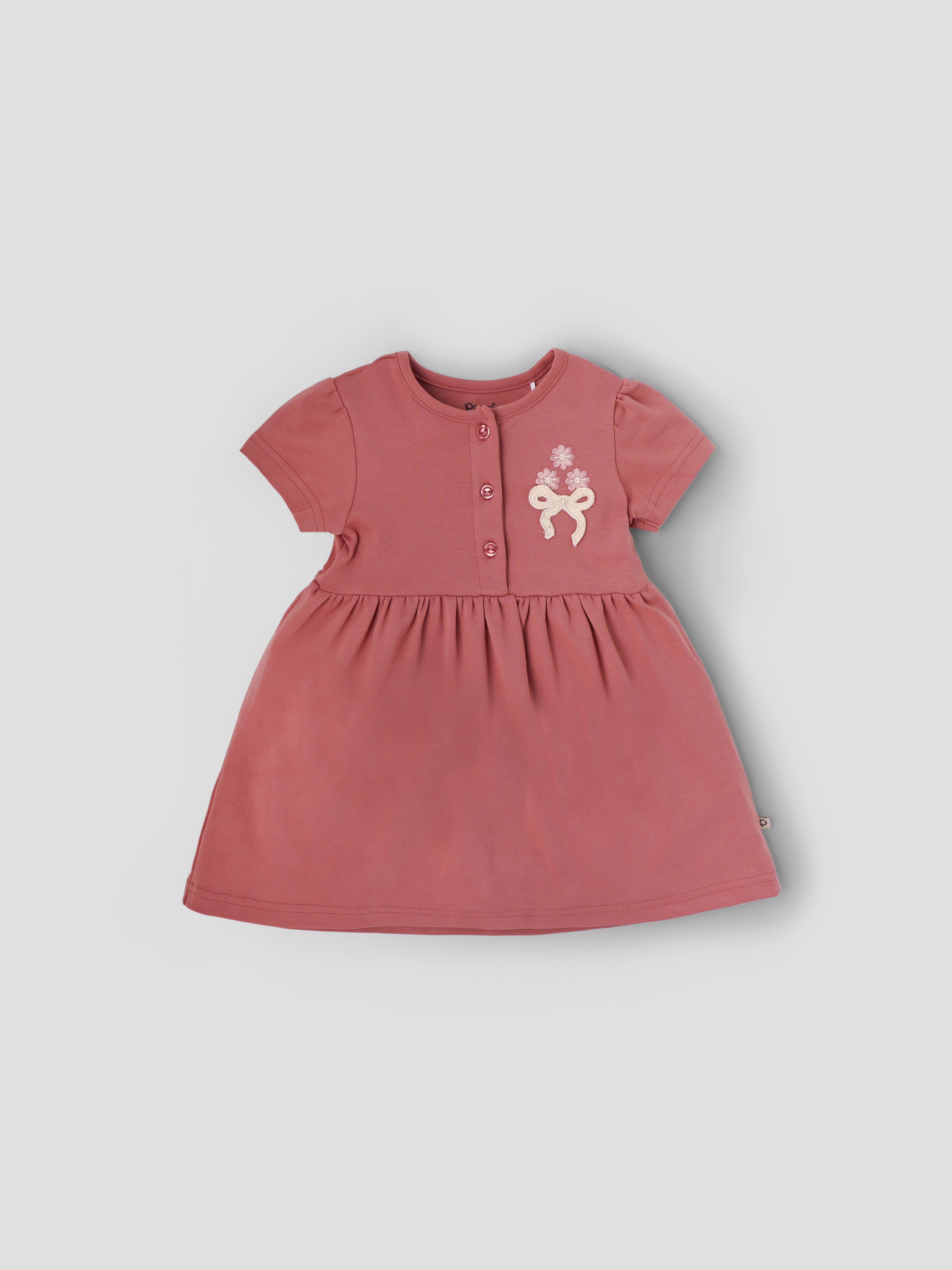Popees Baby Girls Short Sleeve Cotton Dress| Pink| 9 Months To 4 Years