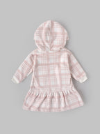 Popees Baby Girls Hooded Fleece Dress with Bear Embroidery |Full Sleeve Winter Plaid Outfit (9 Months–4 Years)
