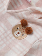 Popees Baby Girls Hooded Fleece Dress with Bear Embroidery |Full Sleeve Winter Plaid Outfit (9 Months–4 Years)