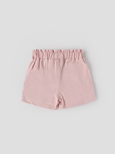 Popees Baby Girls Pink Cotton Shorts with Paperbag Waist & Bow (9M–4Y)