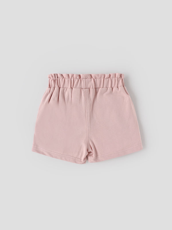 Popees Baby Girls Pink Cotton Shorts with Paperbag Waist & Bow (9M–4Y)