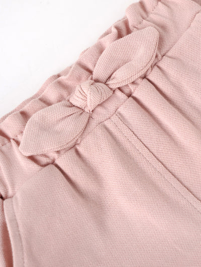 Popees Baby Girls Pink Cotton Shorts with Paperbag Waist & Bow (9M–4Y)
