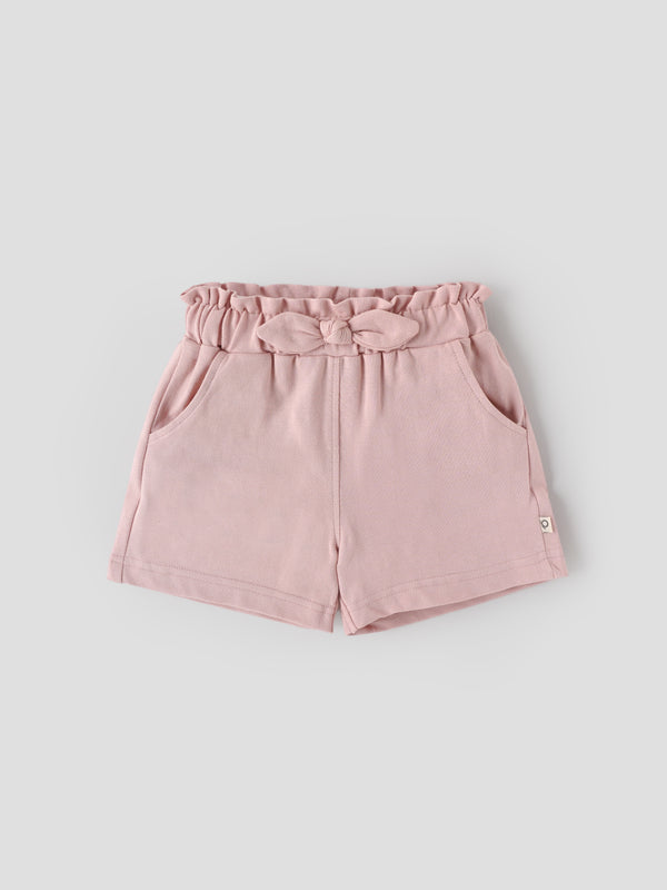 Popees Baby Girls Pink Cotton Shorts with Paperbag Waist & Bow (9M–4Y)