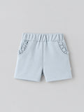 Popees Baby Girls Light Blue Shorts with Ruffle Pocket Details | Elastic Waist Casual Shorts |9 Months to 4 Years