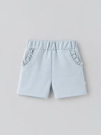 Popees Baby Girls Light Blue Shorts with Ruffle Pocket Details | Elastic Waist Casual Shorts |9 Months to 4 Years