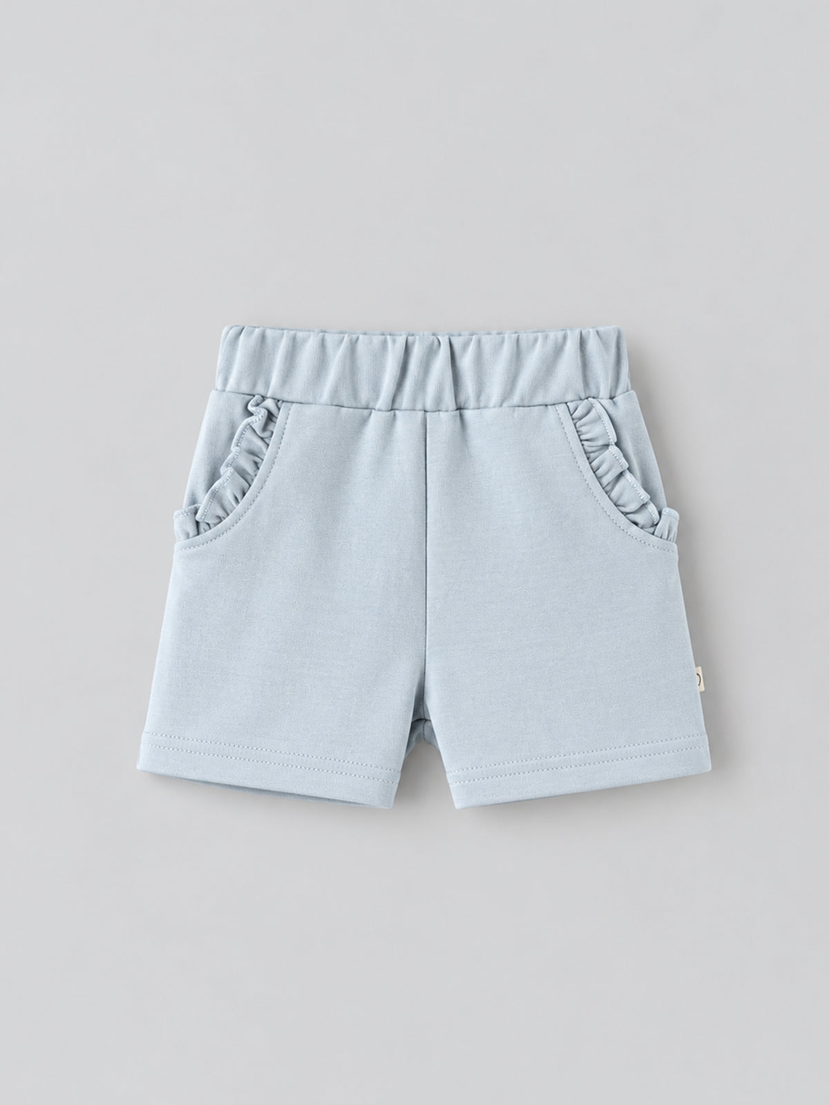 Popees Baby Girls Light Blue Shorts with Ruffle Pocket Details | Elastic Waist Casual Shorts |9 Months to 4 Years