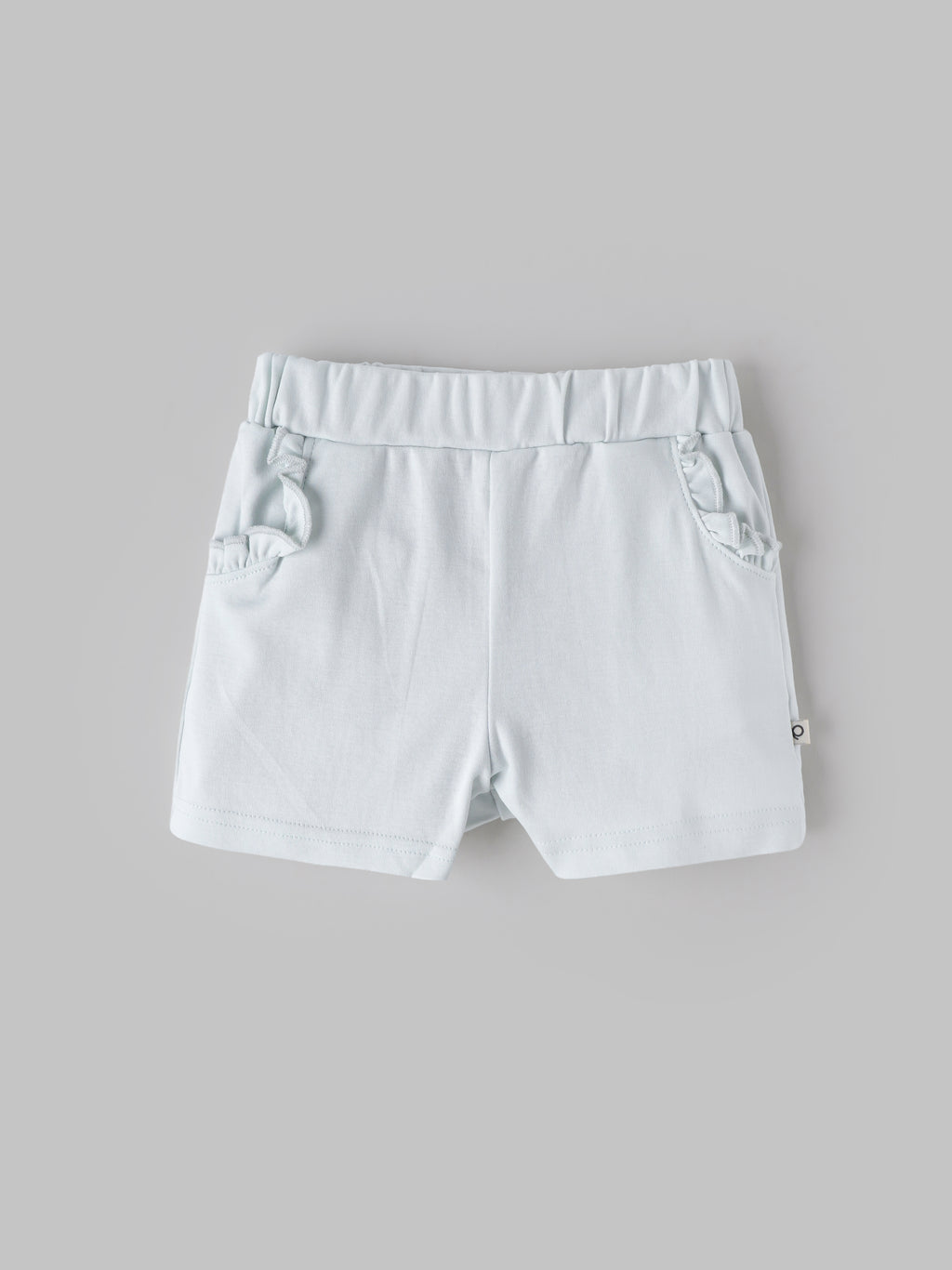 Popees Baby Girls Cotton Shorts | Soft Elastic Waist Casual Shorts with Ruffle Pocket Detail | Light Blue |9 Months to 4 Years