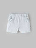 Popees Baby Girls Cotton Shorts | Soft Elastic Waist Casual Shorts with Ruffle Pocket Detail | Light Blue |9 Months to 4 Years