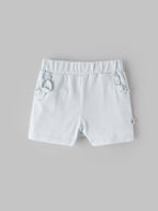 Popees Baby Girls Cotton Shorts | Soft Elastic Waist Casual Shorts with Ruffle Pocket Detail | Light Blue |9 Months to 4 Years