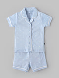 Popees Baby Girls Polka Dot Cotton Night Suit Set | Blue Half Sleeve Button-Down Top & Shorts Co-Ord Sleepwear | 9 Months–4 Years