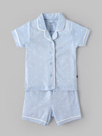 Popees Baby Girls Polka Dot Cotton Night Suit Set | Blue Half Sleeve Button-Down Top & Shorts Co-Ord Sleepwear | 9 Months–4 Years