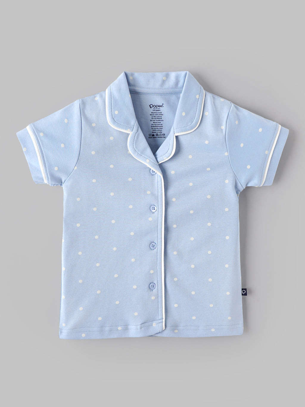 Popees Baby Girls Polka Dot Cotton Night Suit Set | Blue Half Sleeve Button-Down Top & Shorts Co-Ord Sleepwear | 9 Months–4 Years