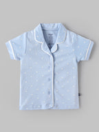 Popees Baby Girls Polka Dot Cotton Night Suit Set | Blue Half Sleeve Button-Down Top & Shorts Co-Ord Sleepwear | 9 Months–4 Years
