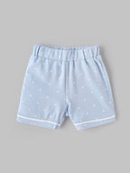 Popees Baby Girls Polka Dot Cotton Night Suit Set | Blue Half Sleeve Button-Down Top & Shorts Co-Ord Sleepwear | 9 Months–4 Years