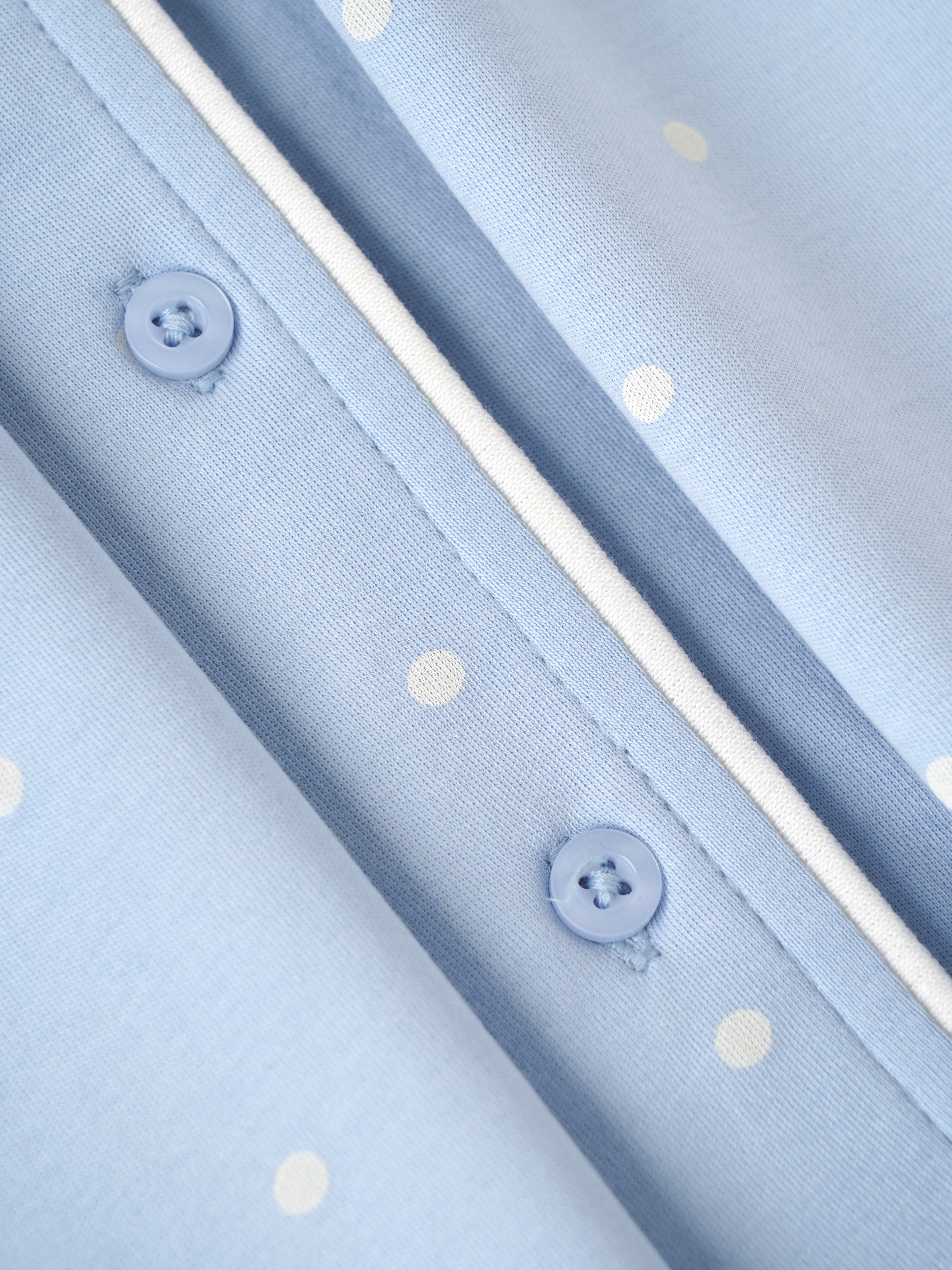 Popees Baby Girls Polka Dot Cotton Night Suit Set | Blue Half Sleeve Button-Down Top & Shorts Co-Ord Sleepwear | 9 Months–4 Years
