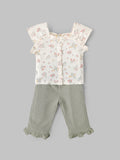 Popees Baby Girls Floral Top & Ribbed Pant Set| Sage Green| 9 Months to 4 Years