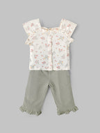 Popees Baby Girls Floral Top & Ribbed Pant Set| Sage Green| 9 Months to 4 Years