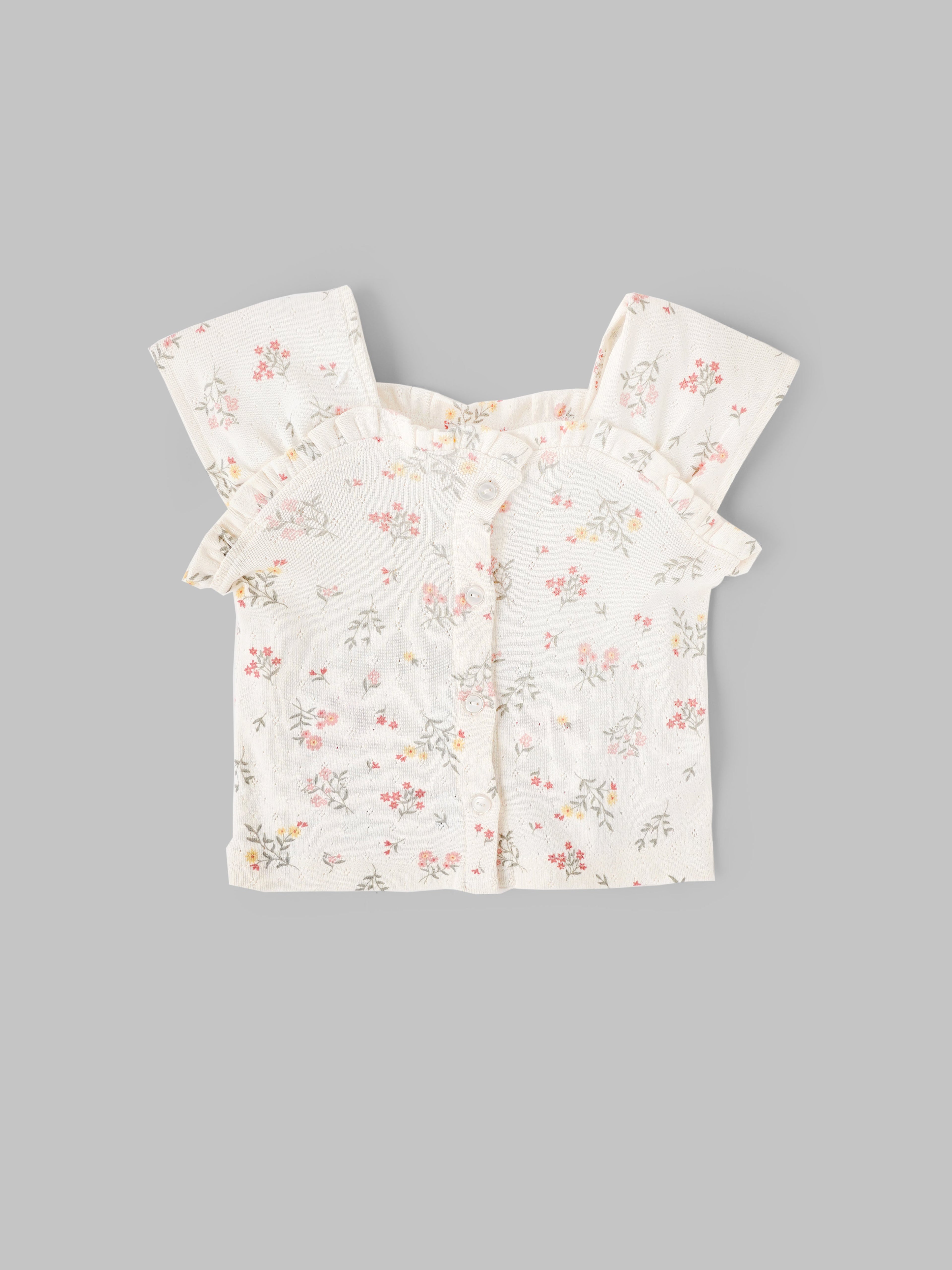 Popees Baby Girls Floral Top & Ribbed Pant Set| Sage Green| 9 Months to 4 Years