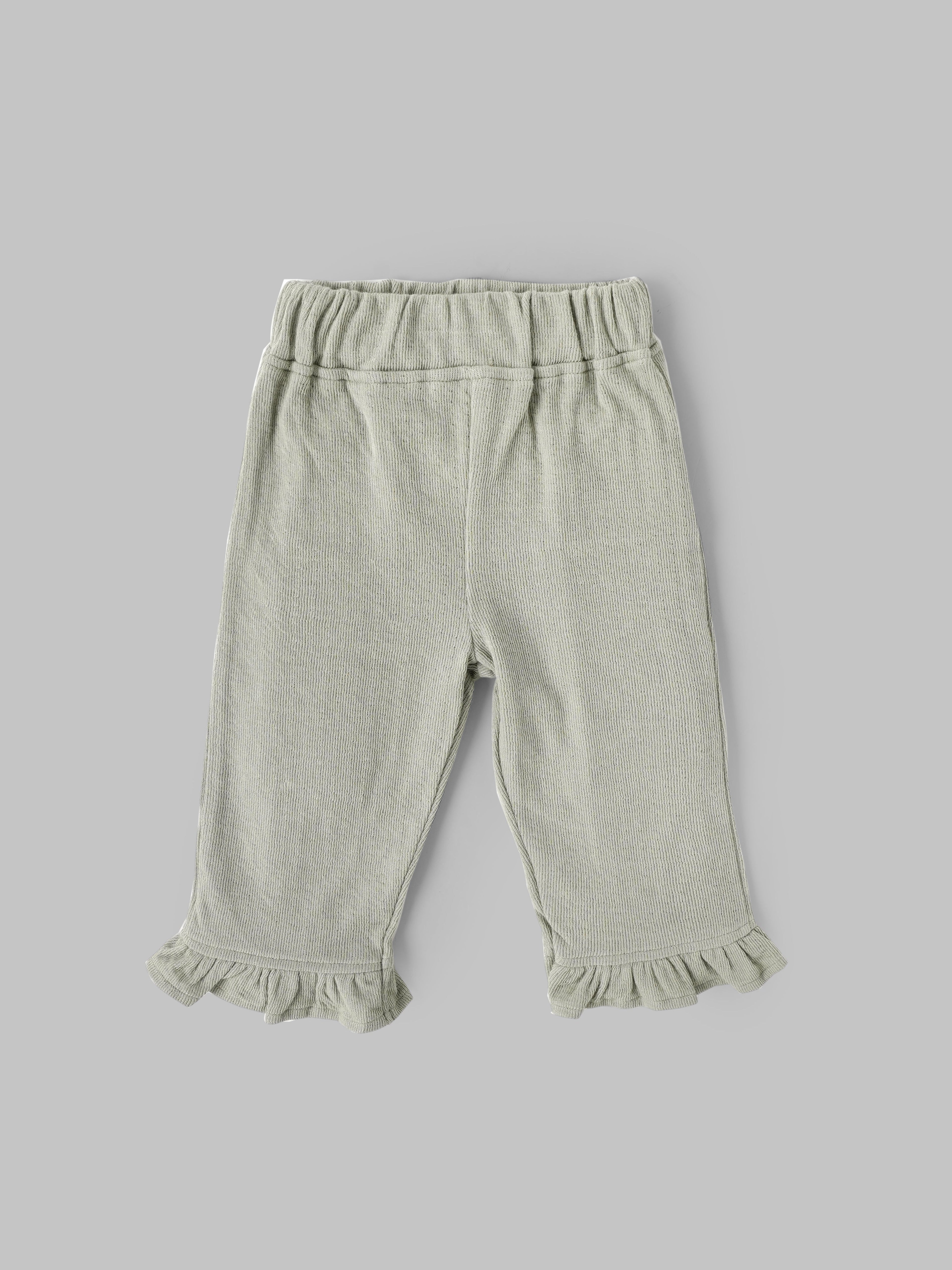 Popees Baby Girls Floral Top & Ribbed Pant Set| Sage Green| 9 Months to 4 Years