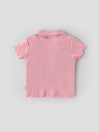 Popees Baby Girls Textured Cotton Polo Top| Pink| 9 Months To 4 Years