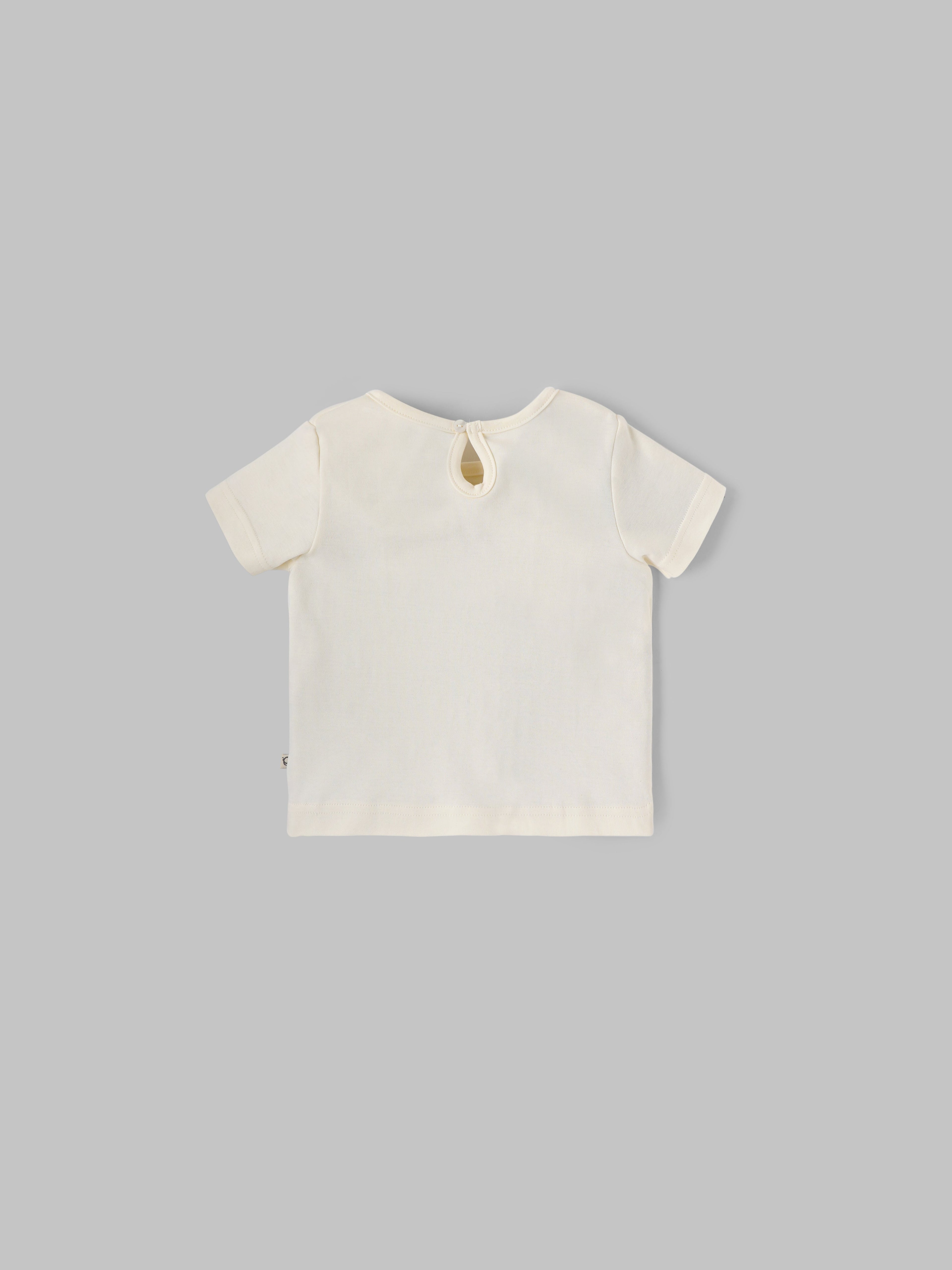 Popees Baby Girls Puff Sleeves Cotton Printed T-Shirt| Cream| 9 Months To 4 Years