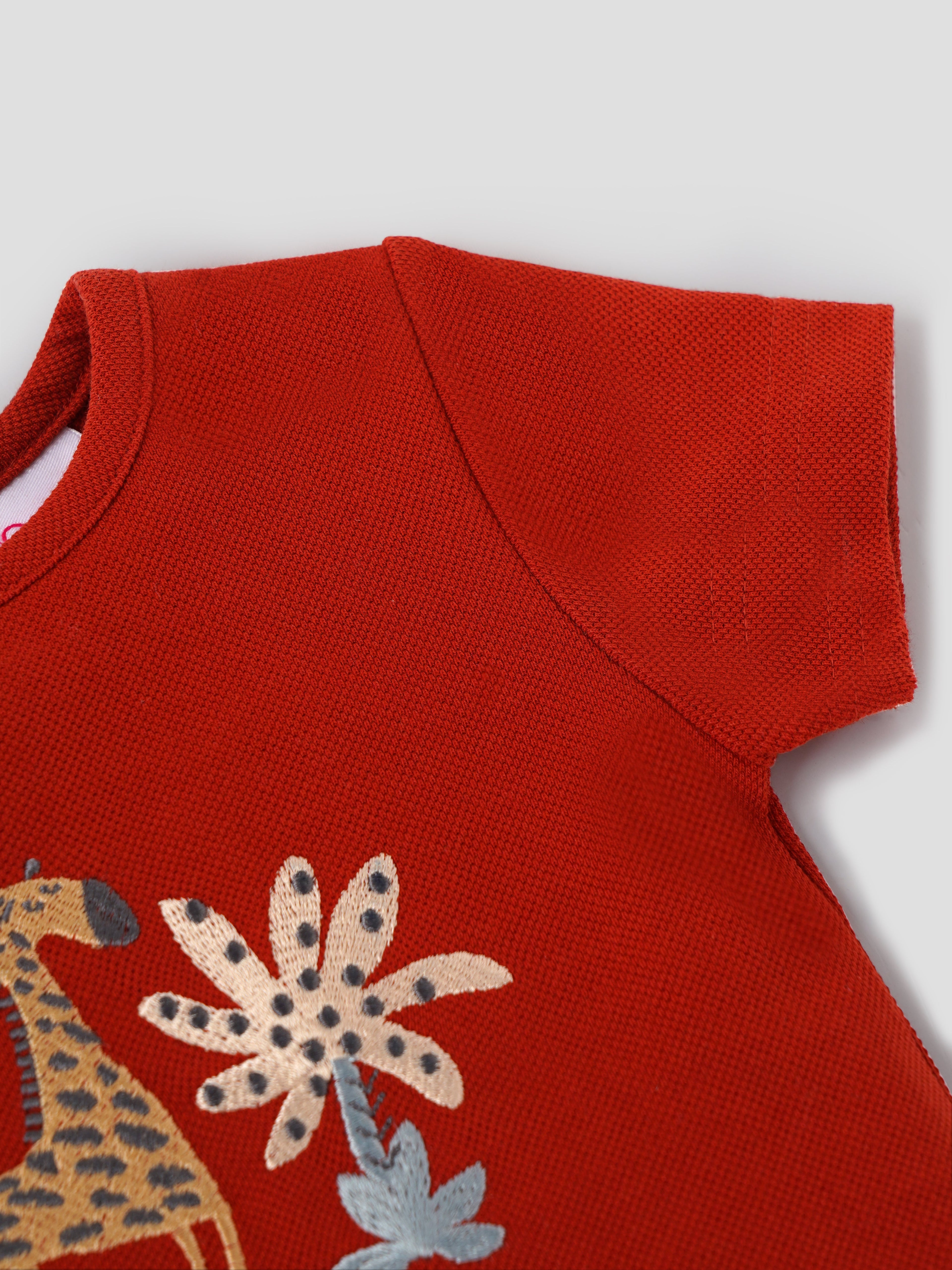 Popees Baby Girls Short Sleeves Cotton Top| Red|  Months To 4 Years