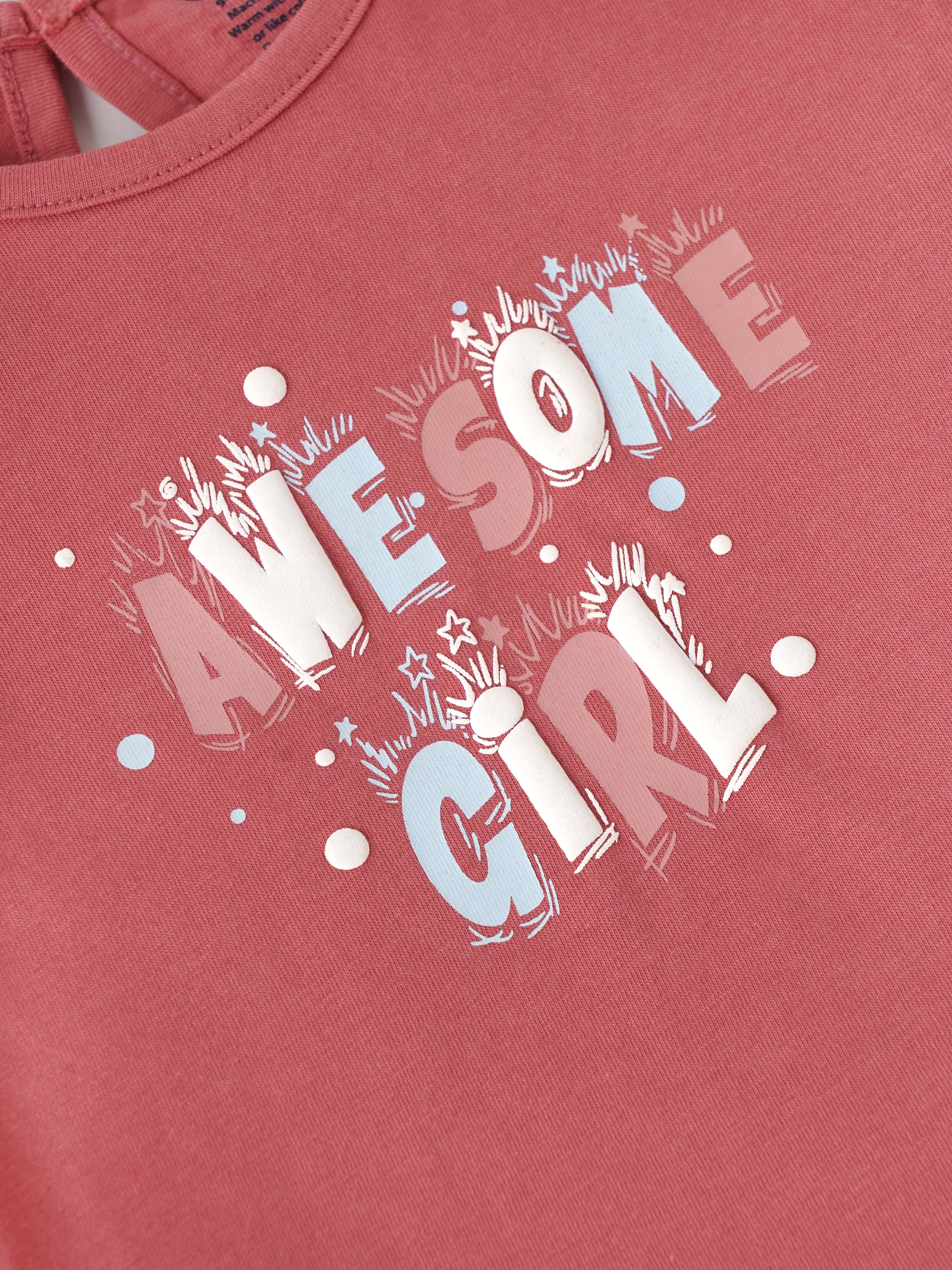 Popees Baby Girls Coral Pink Full Sleeve Cotton T-Shirt |Soft Casual Wear Top (9M–4Y)