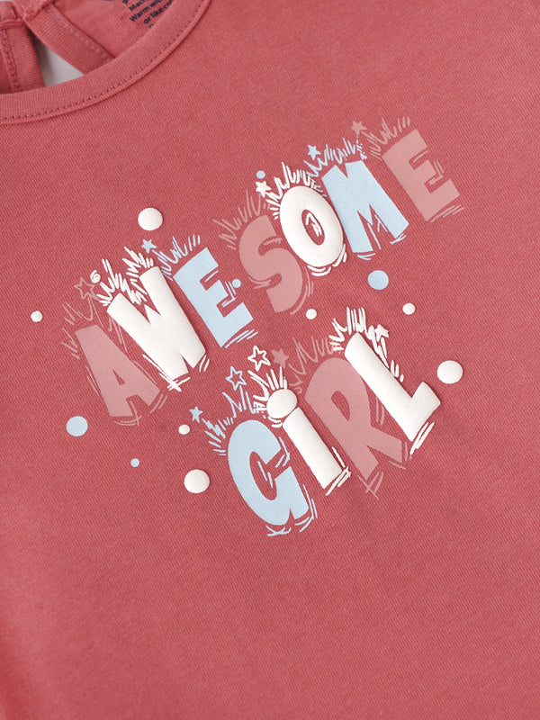 Popees Baby Girls Coral Pink Full Sleeve Cotton T-Shirt |Soft Casual Wear Top (9M–4Y)