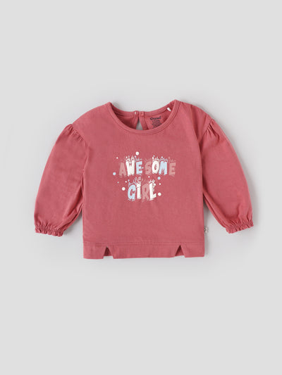 Popees Baby Girls Coral Pink Full Sleeve Cotton T-Shirt |Soft Casual Wear Top (9M–4Y)