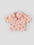 Popees Baby Girls Floral Print Ribbed Half Sleeve Collared Top| 9M–4Y
