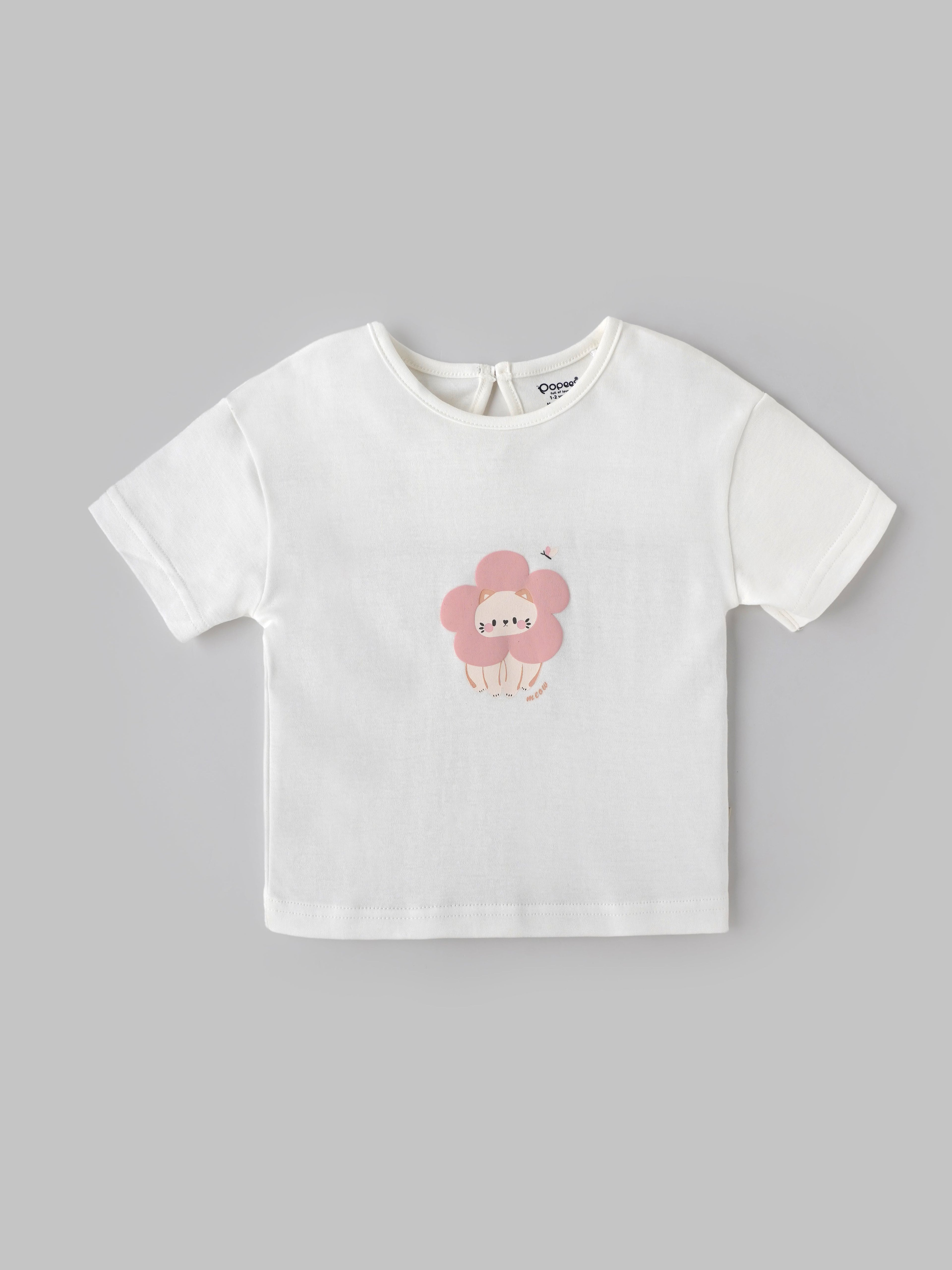 Popees Baby Girls Printed Cotton T-Shirt with Cute Graphic Design| Soft Breathable Casual Summer Top| 9 Months–4 Years
