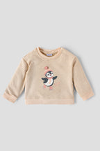 Popees Baby Girls Cotton Fleece Sweatshirt with Penguin Print| 9M–4Y