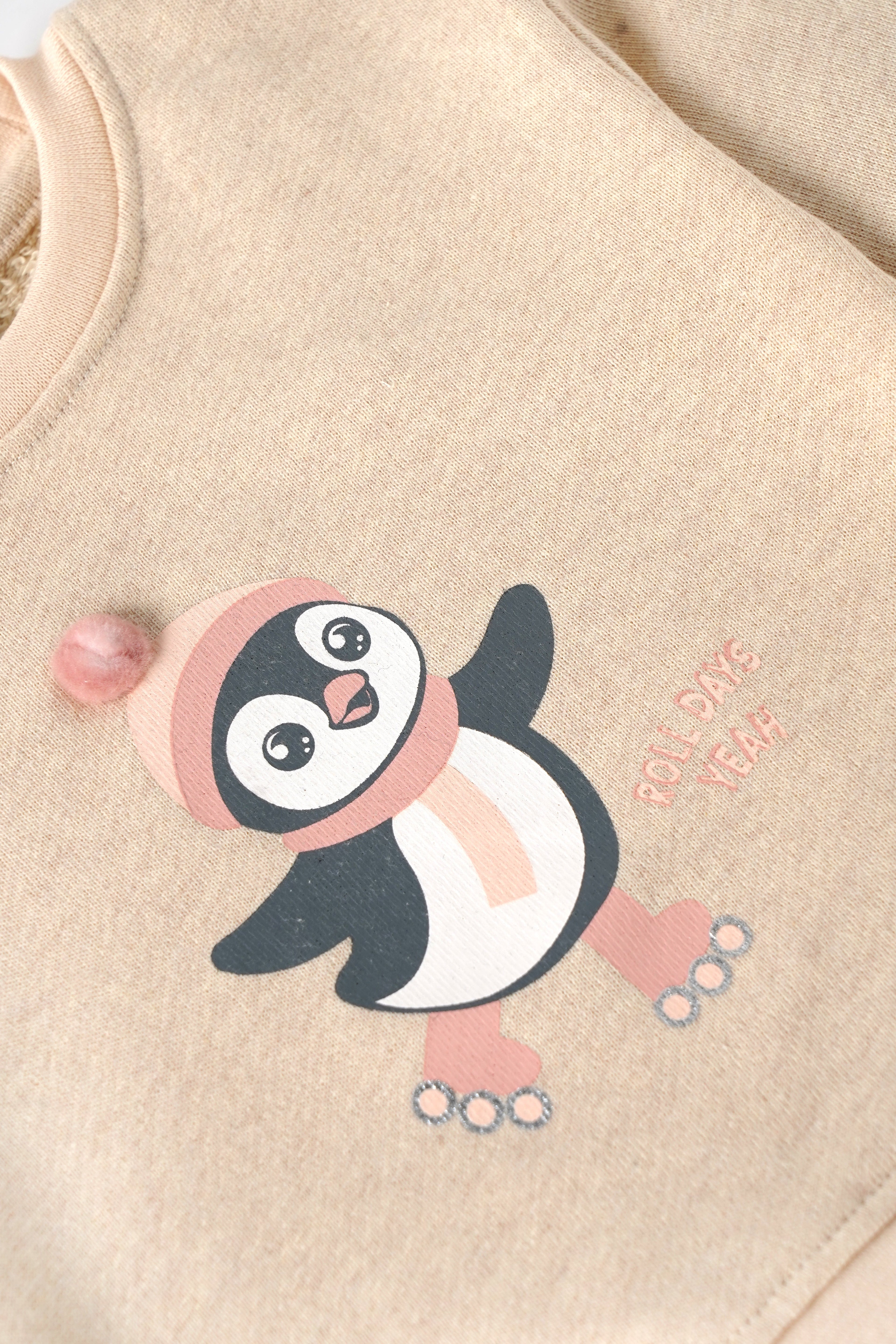 Popees Baby Girls Cotton Fleece Sweatshirt with Penguin Print| 9M–4Y