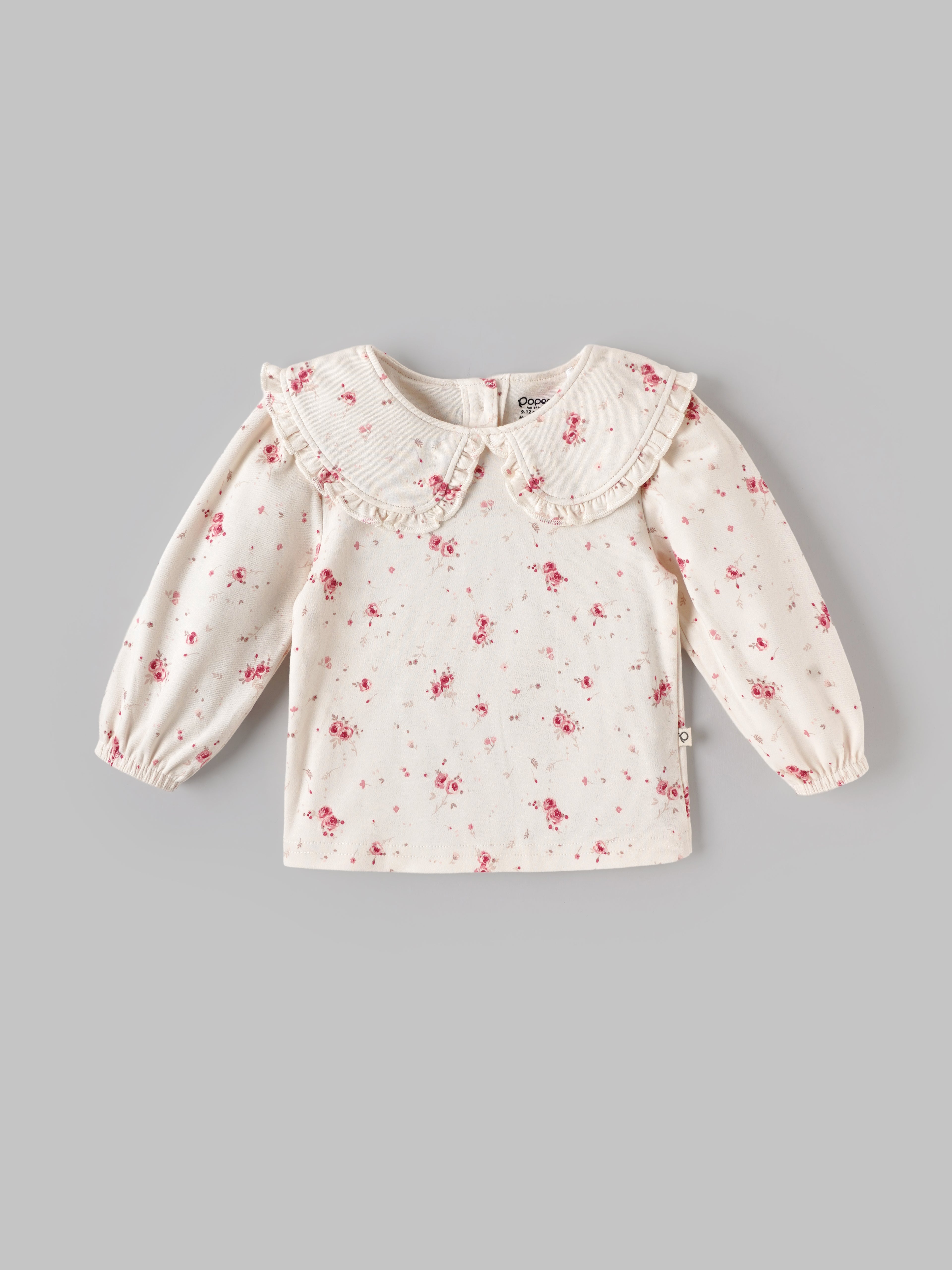Popees Baby Girls Floral Cotton Top | Cream Printed Long Sleeve Peter Pan Collar Outfit (9 Months–4 Years) (Copy)