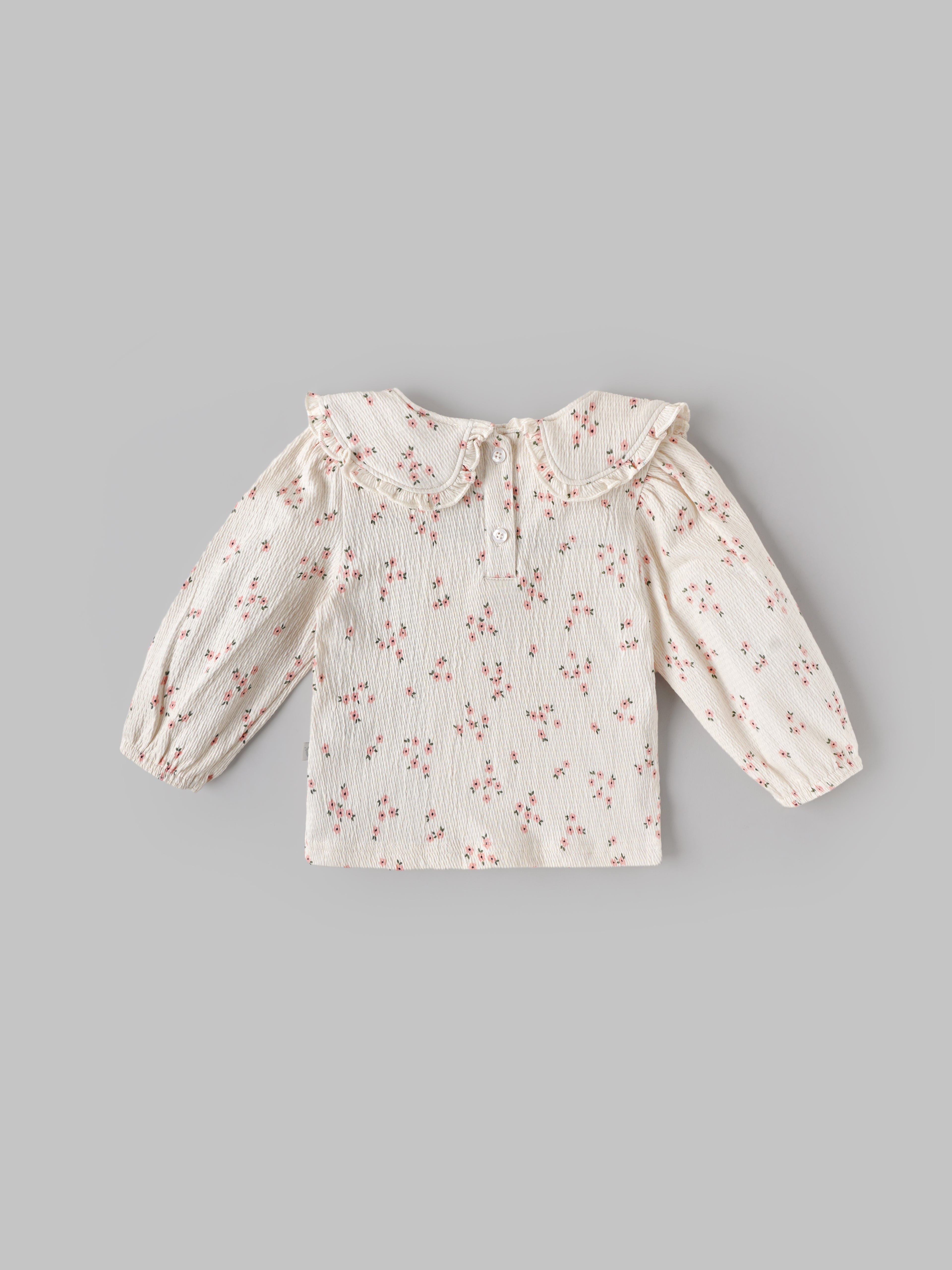 Popees Baby Girls Floral Cotton Top | Cream Printed Long Sleeve Peter Pan Collar Outfit (9 Months–4 Years)