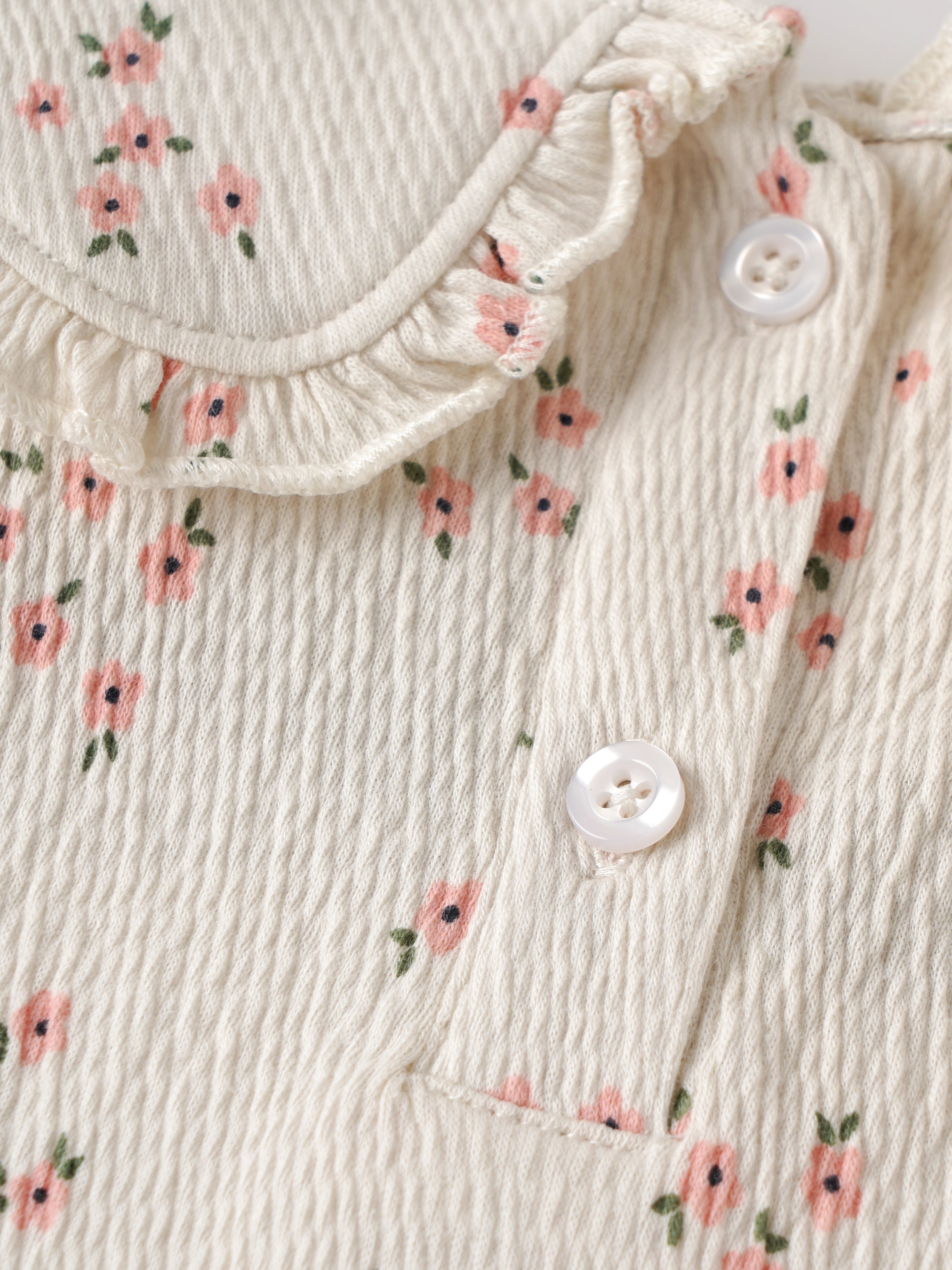 Popees Baby Girls Floral Cotton Top | Cream Printed Long Sleeve Peter Pan Collar Outfit (9 Months–4 Years)