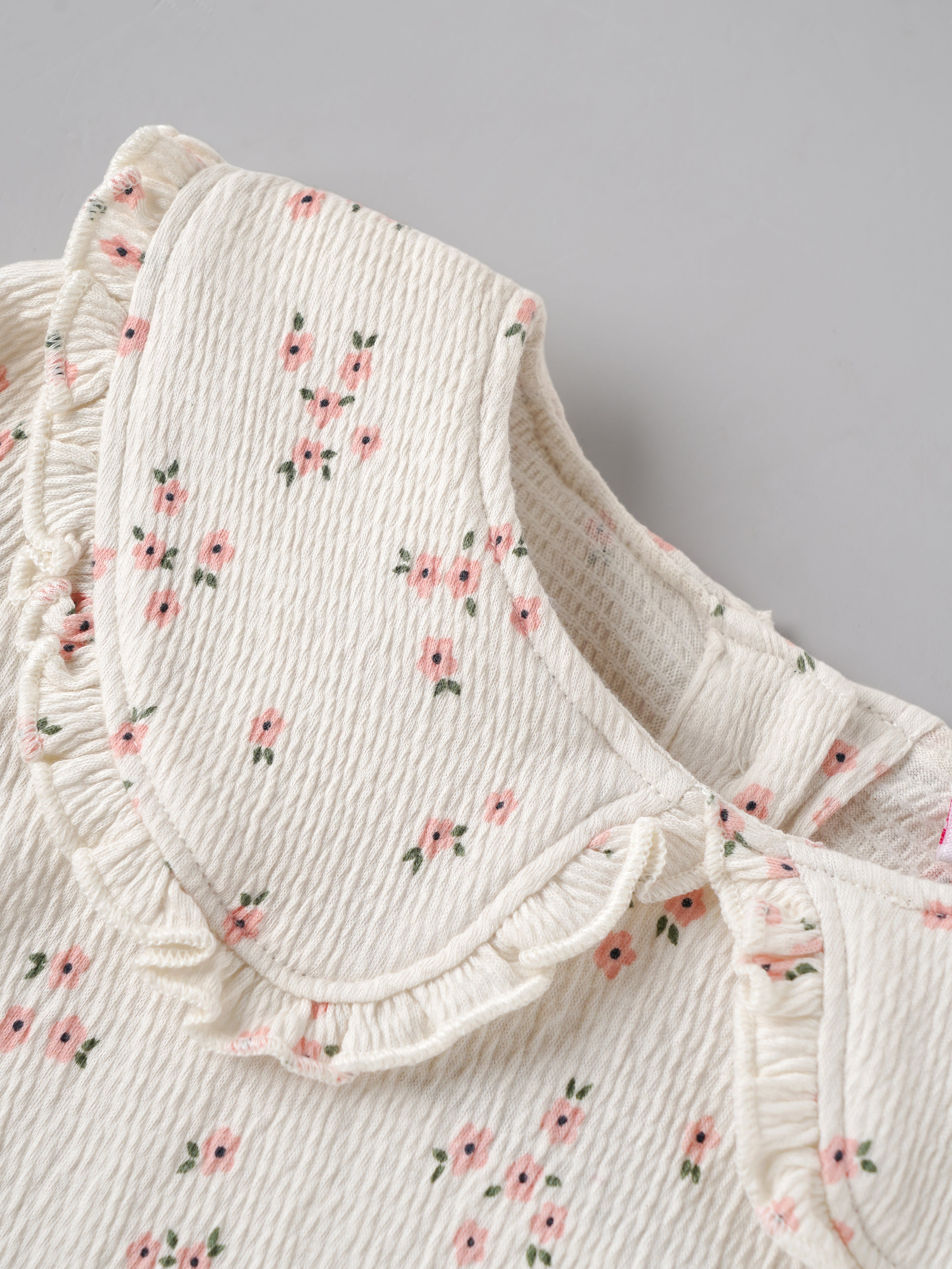 Popees Baby Girls Floral Cotton Top | Cream Printed Long Sleeve Peter Pan Collar Outfit (9 Months–4 Years)