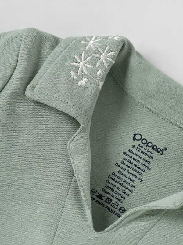 Popees Comfortable  Polo T-Shirt with Floral Embroidery (1–4 Years) for Girls