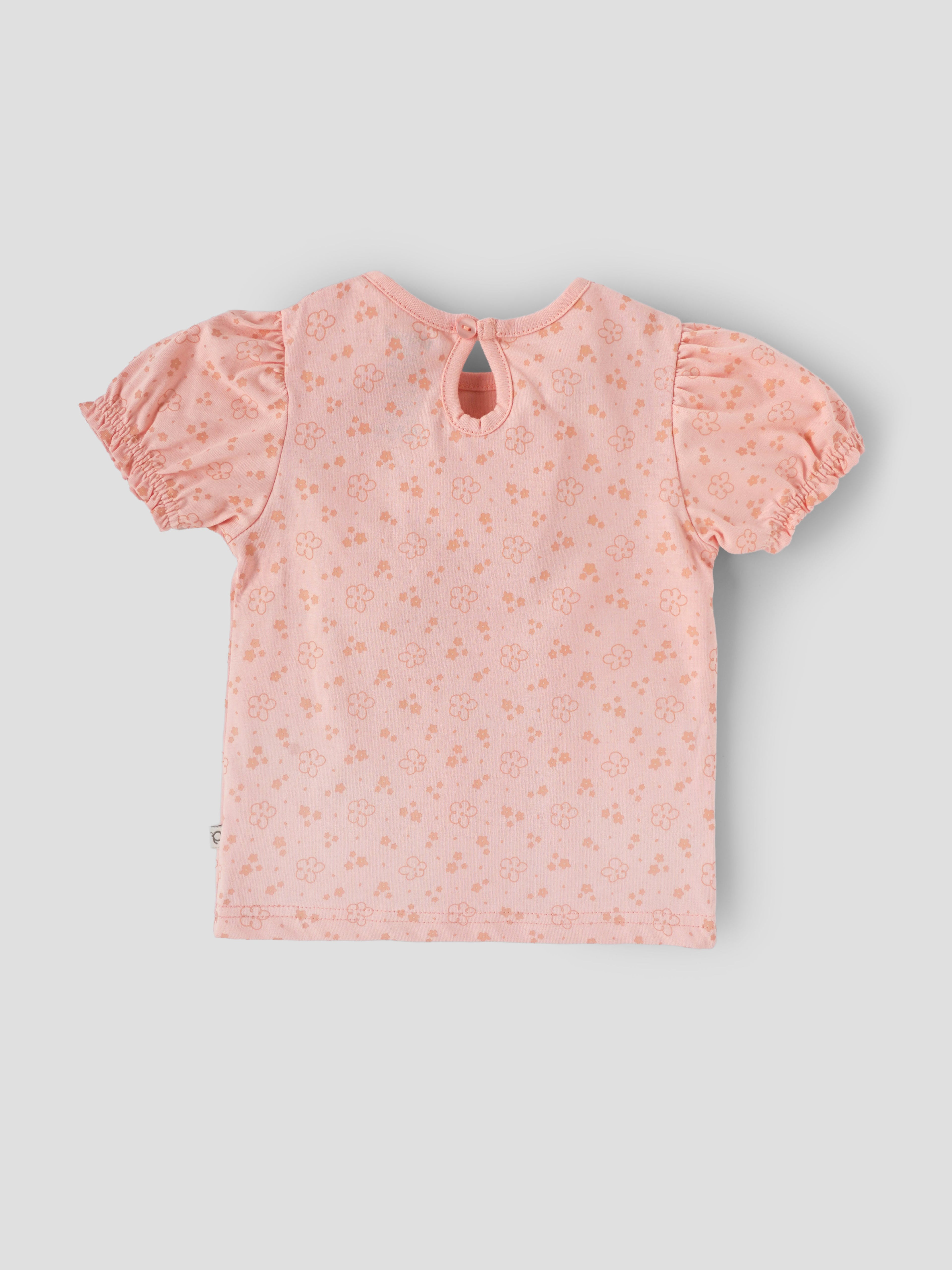 Popees Girls Cotton Floral Printed Puff Sleeve Top|Soft Breathable Summer Casual Wear, Kids Round Neck Daily Wear Top| 1–6 Years