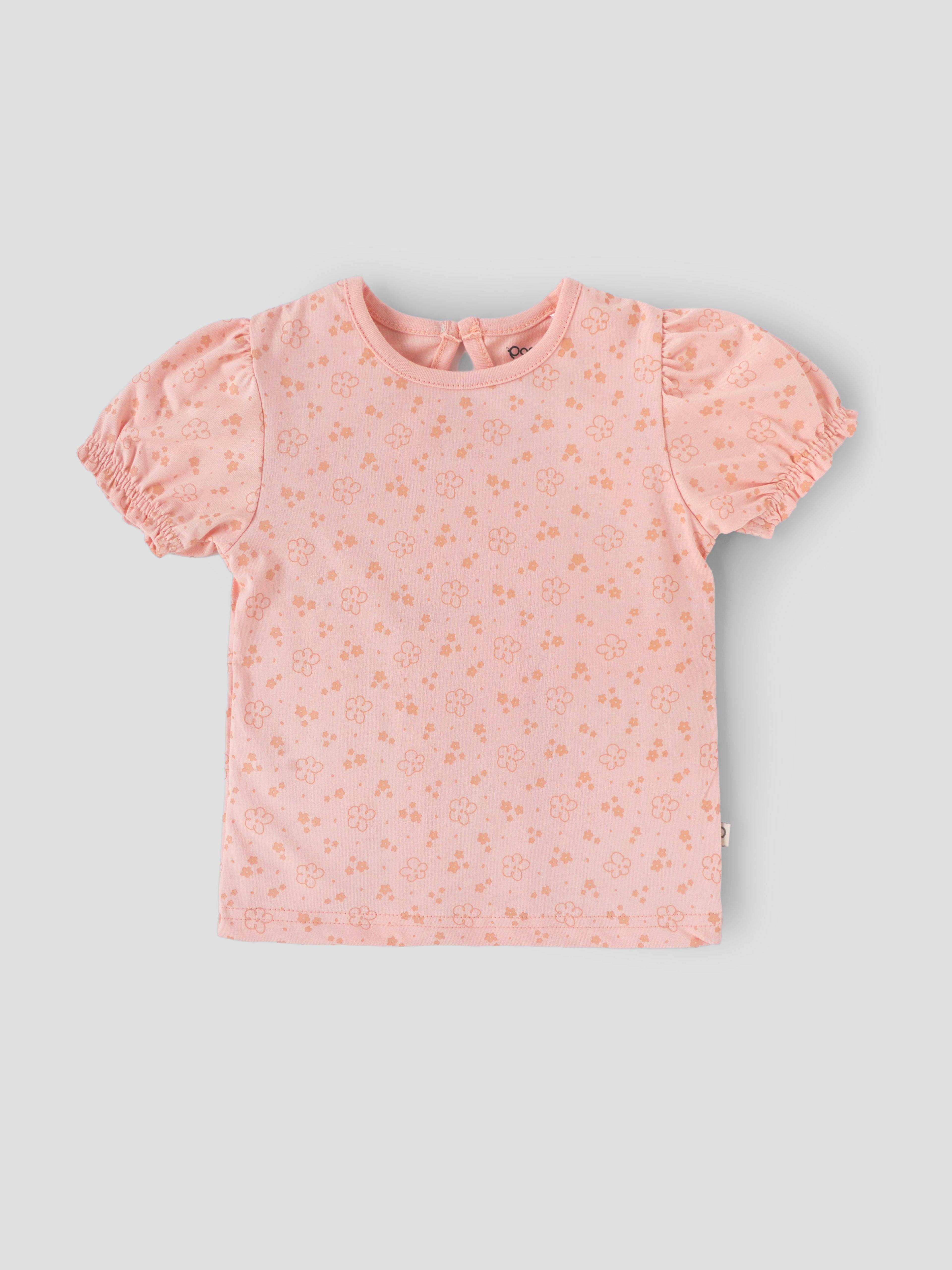 Popees Girls Cotton Floral Printed Puff Sleeve Top|Soft Breathable Summer Casual Wear, Kids Round Neck Daily Wear Top| 1–6 Years