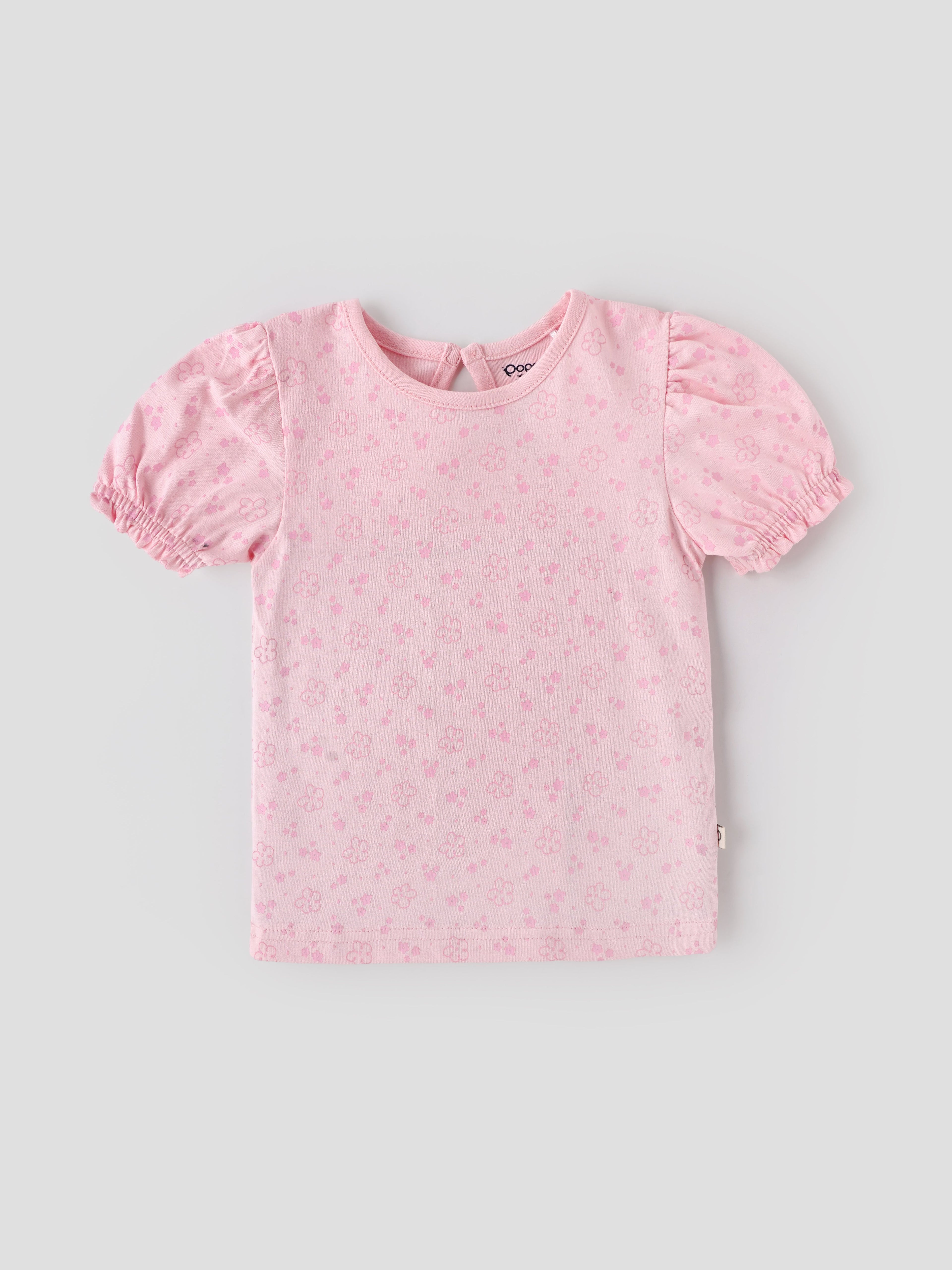 Popees Baby Girls Floral Cotton T-Shirt |Soft Puff Sleeve Casual Top (1–6 Years)