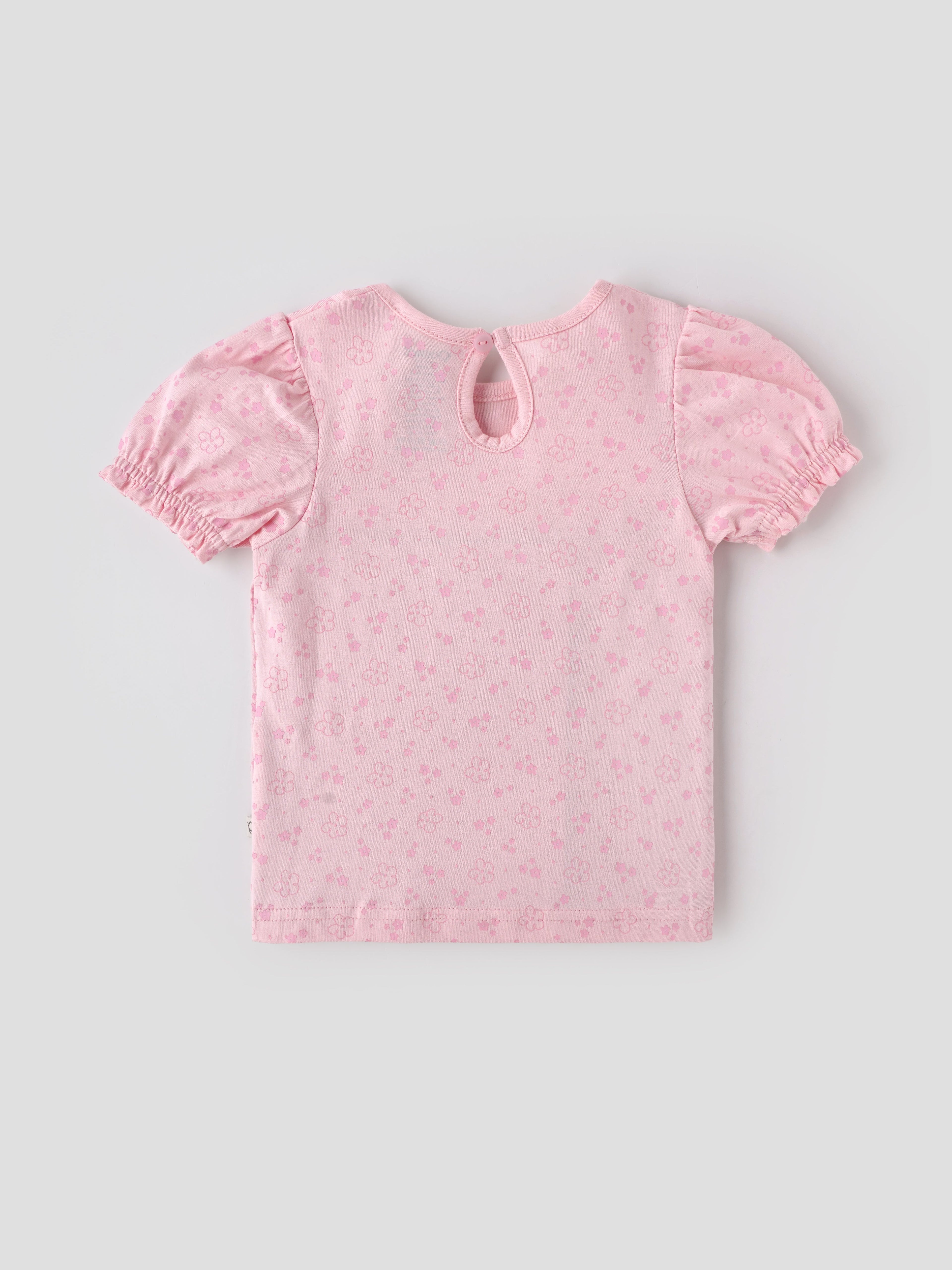 Popees Baby Girls Floral Cotton T-Shirt |Soft Puff Sleeve Casual Top (1–6 Years)