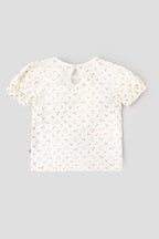 Popees Baby Girls Cotton Floral Printed Puff Sleeve Top| Soft Breathable Casual Wear (1–6 Years)