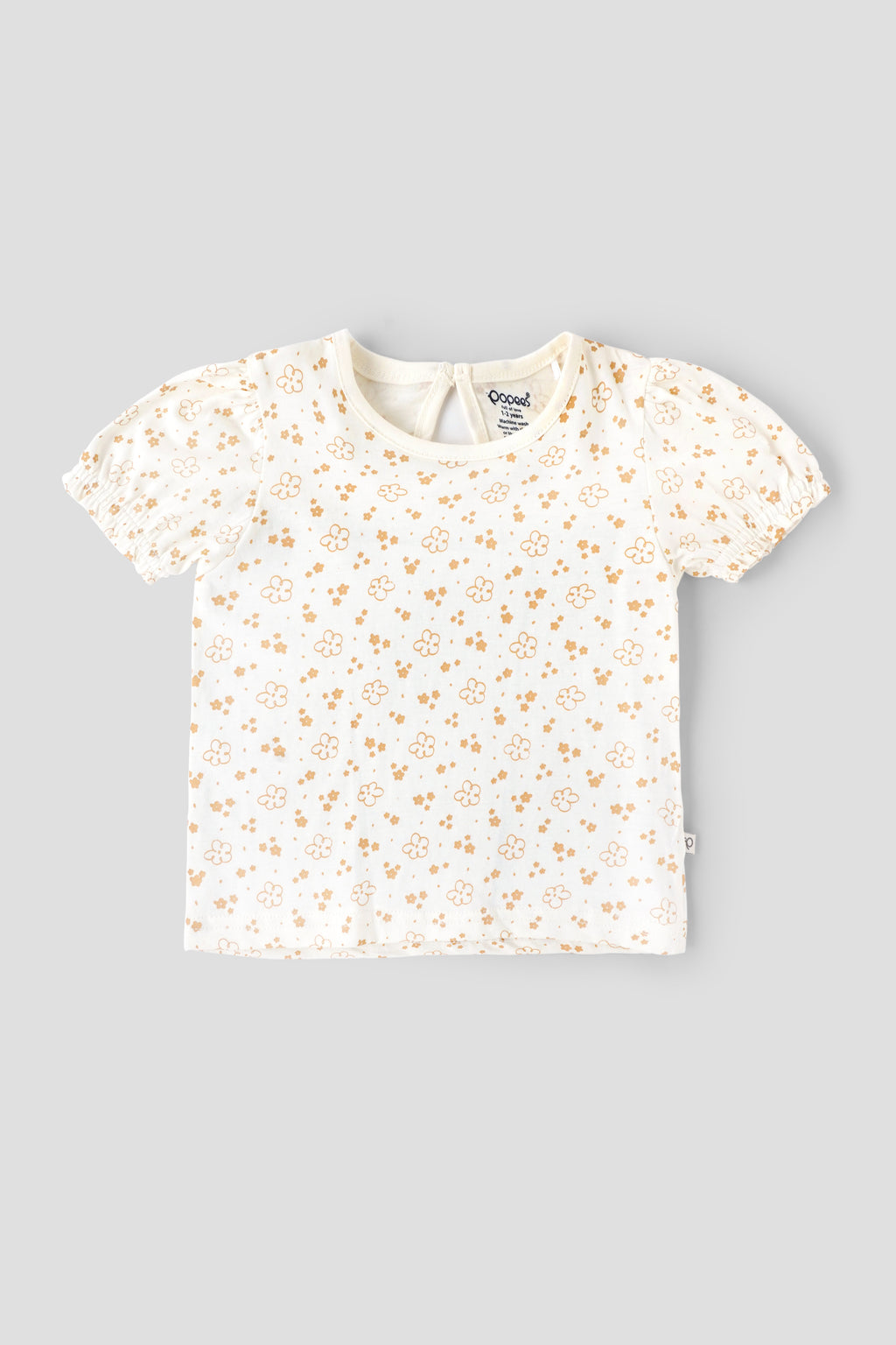 Popees Baby Girls Cotton Floral Printed Puff Sleeve Top| Soft Breathable Casual Wear (1–6 Years)
