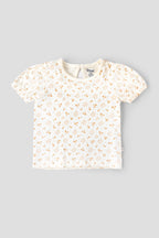 Popees Baby Girls Cotton Floral Printed Puff Sleeve Top| Soft Breathable Casual Wear (1–6 Years)