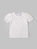Popees Girls Floral Print Cotton Puff Sleeve Top for Kids (1–6 Years) | Soft Breathable Casual Summer Wear Outfit