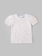 Popees Girls Floral Print Cotton Puff Sleeve Top for Kids (1–6 Years) | Soft Breathable Casual Summer Wear Outfit