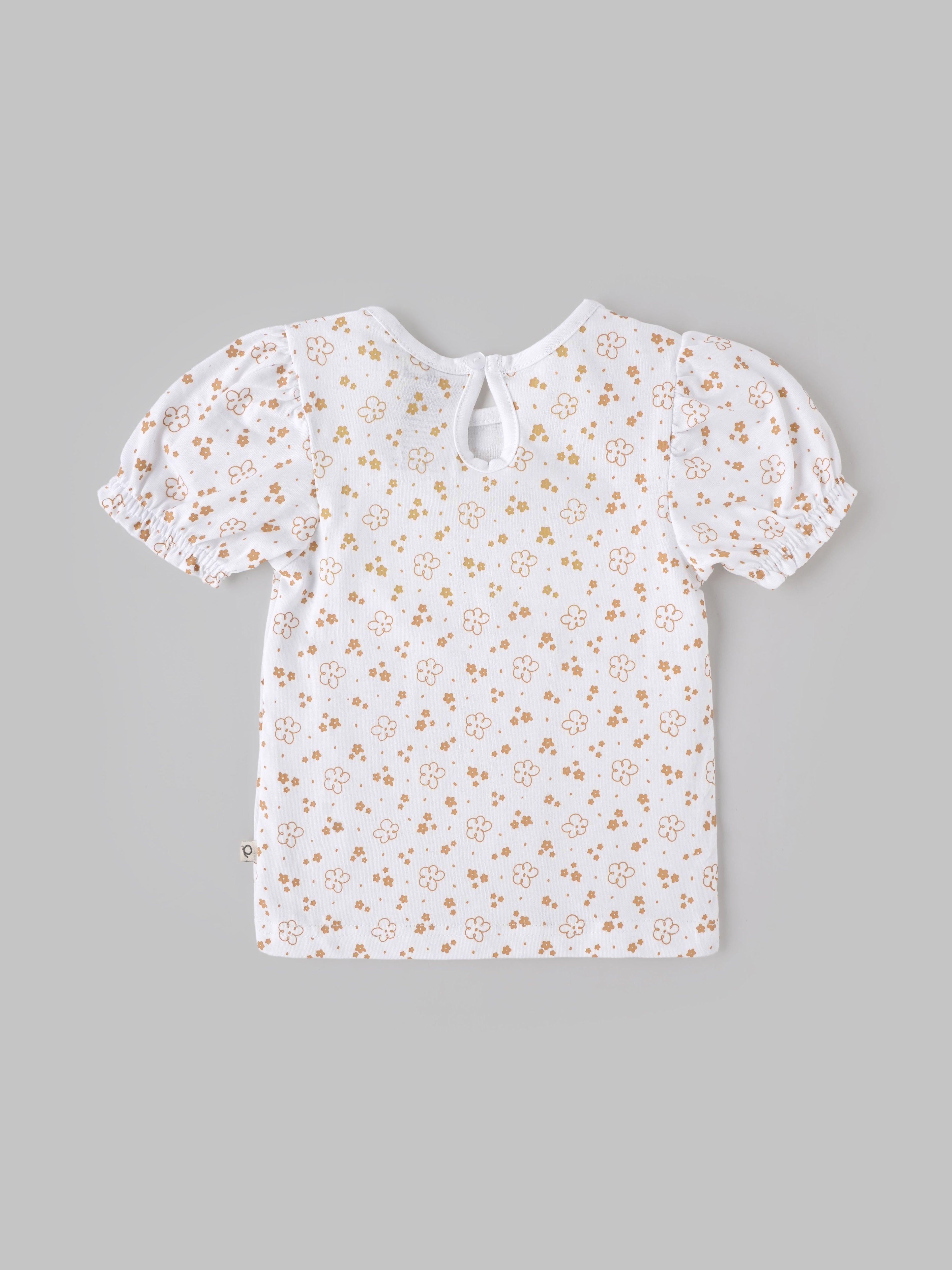 Popees Girls Floral Print Cotton Puff Sleeve Top for Kids (1–6 Years) | Soft Breathable Casual Summer Wear Outfit