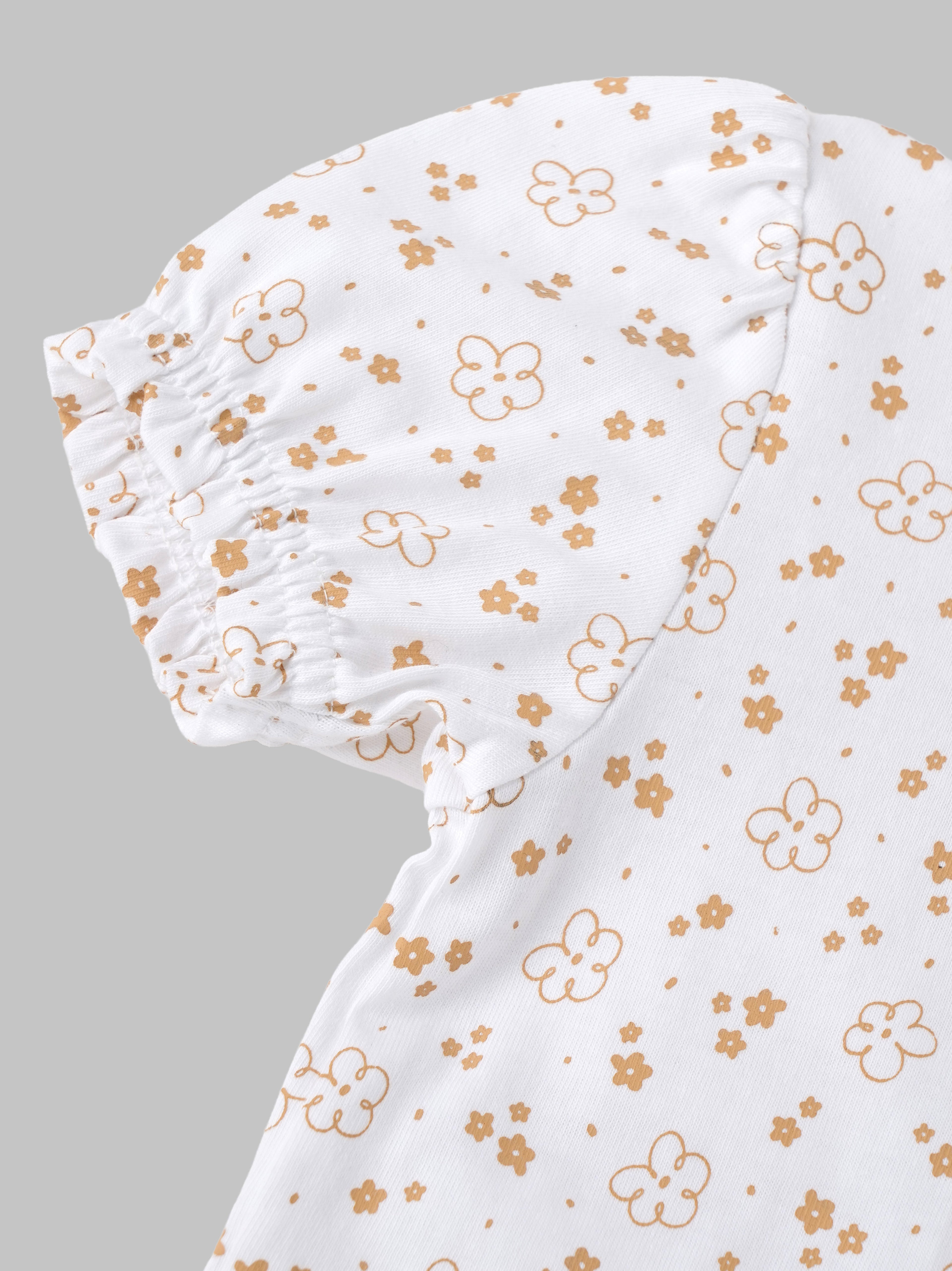 Popees Girls Floral Print Cotton Puff Sleeve Top for Kids (1–6 Years) | Soft Breathable Casual Summer Wear Outfit